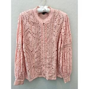 BOSTON PROPER | Blush Pink Embroidered Eyelet Button Front Blouse | Medium